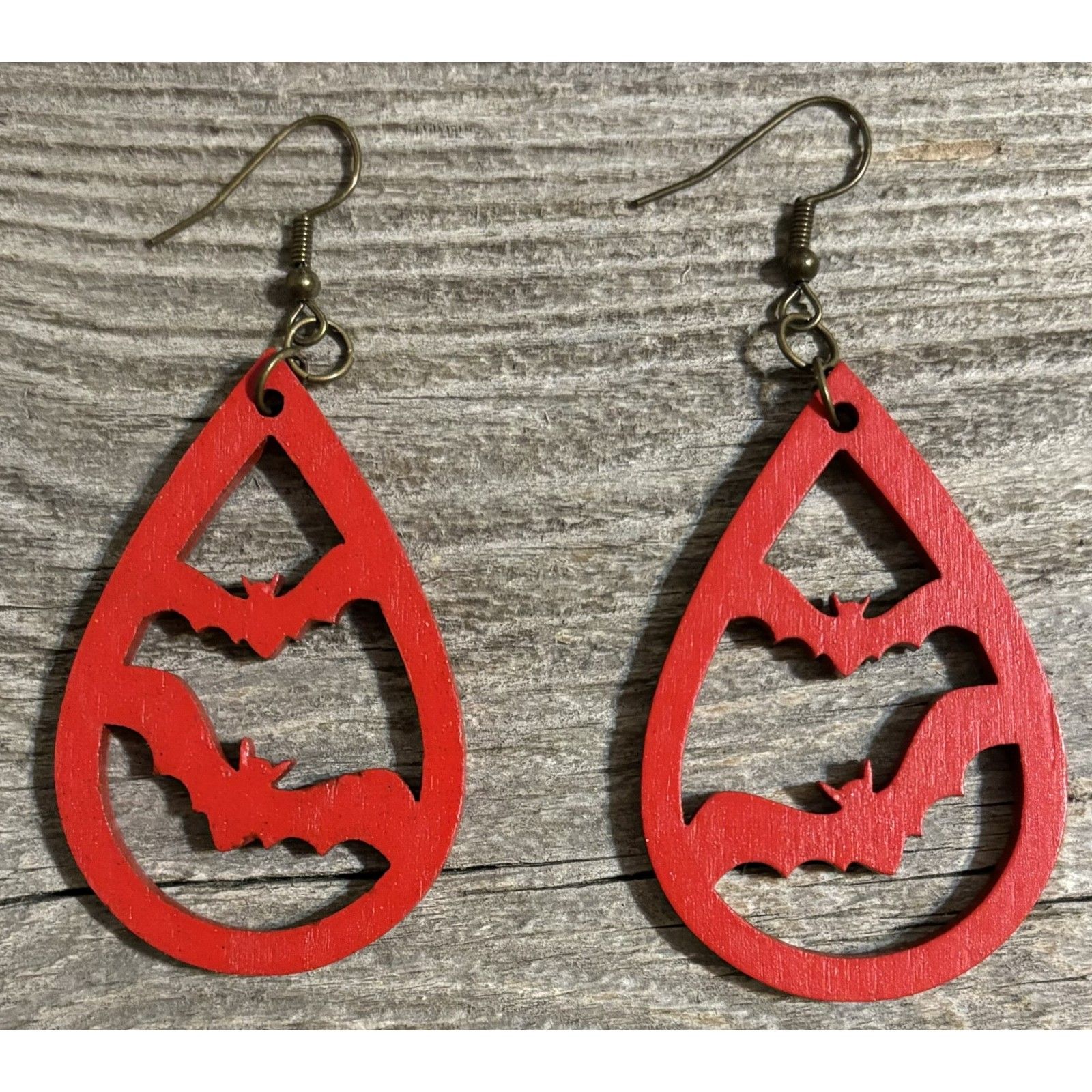 2" X 1.32" Red Wood Bats Earrings #30-53